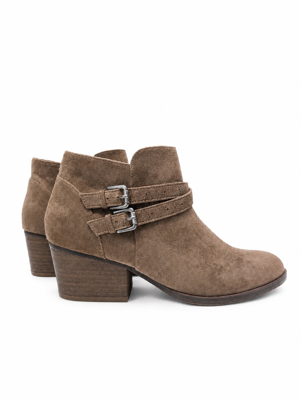 Suede Double-Buckle Ankle Booties - Taupe